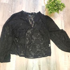 Shein xl black floral see through blouse